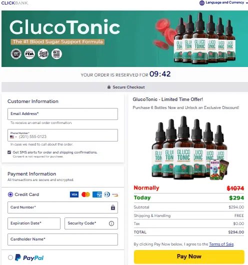 Glucotonic secure checkout page